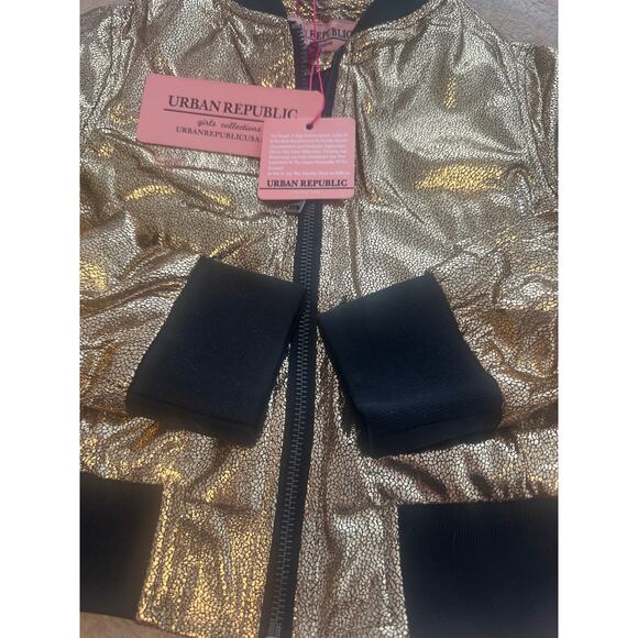 Urban Republic Girls 4-6x Metallic Glitter Bomber Jacket (Gold 5/6) - Picture 5 of 6